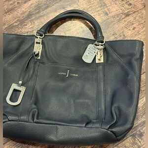 Black Leather Shoulder Bag with Silver Hardware